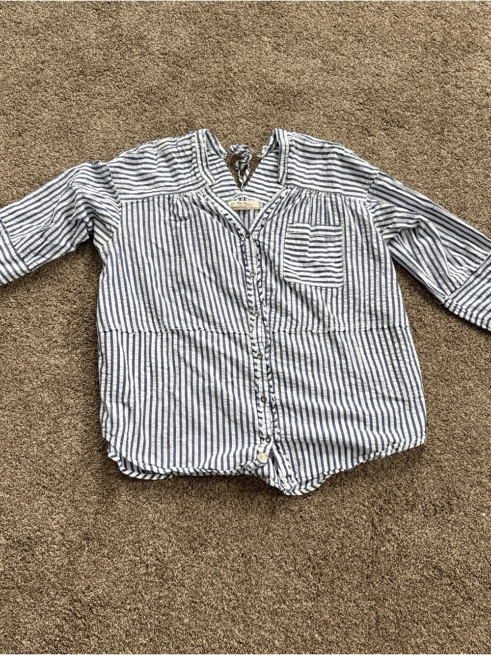 We The Free Womens Small Button-Front Top - Blue & White EUC